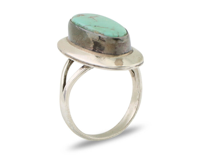 Navajo Ring 925 Silver Kingman Turquoise Artist Signed Kachina C.80's