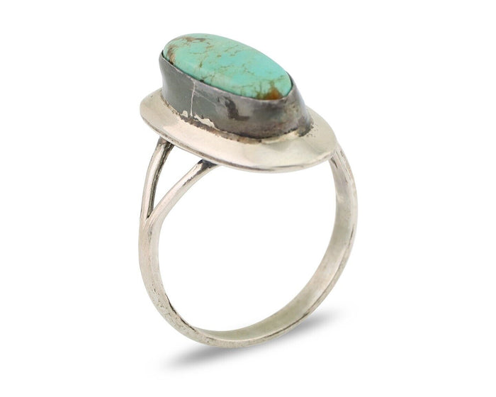 Navajo Ring 925 Silver Kingman Turquoise Artist Signed Kachina C.80's