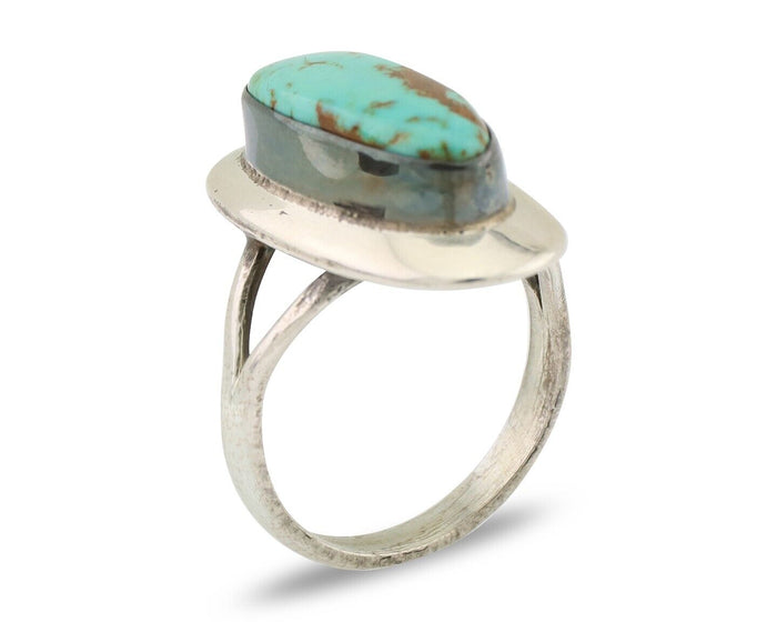 Navajo Ring 925 Silver Kingman Turquoise Artist Signed Kachina C.80's