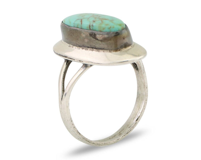Navajo Ring 925 Silver Kingman Turquoise Artist Signed Kachina C.80's