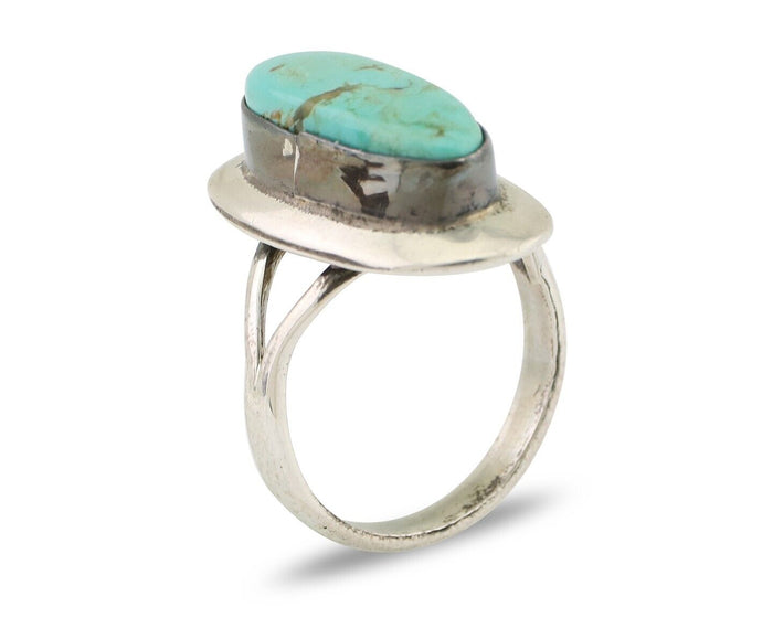 Navajo Ring 925 Silver Kingman Turquoise Artist Signed Kachina C.80's