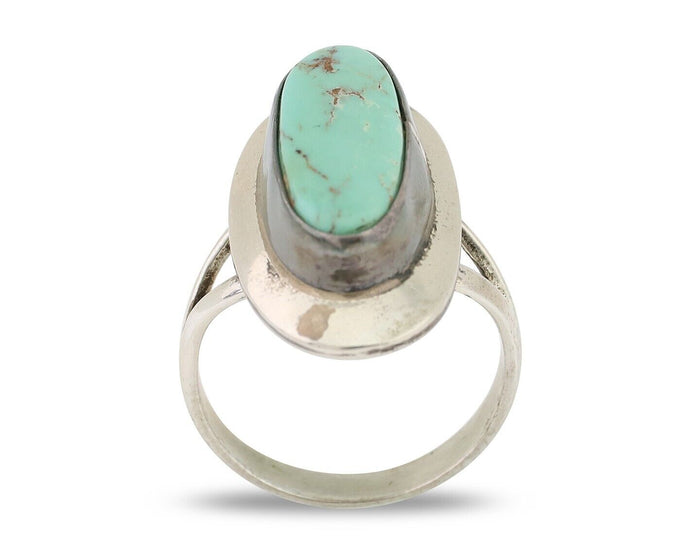 Navajo Ring 925 Silver Kingman Turquoise Artist Signed Kachina C.80's