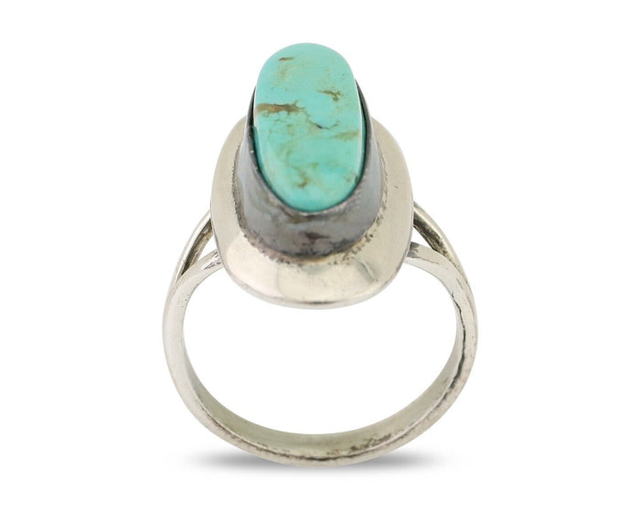 Navajo Ring 925 Silver Kingman Turquoise Artist Signed Kachina C.80's