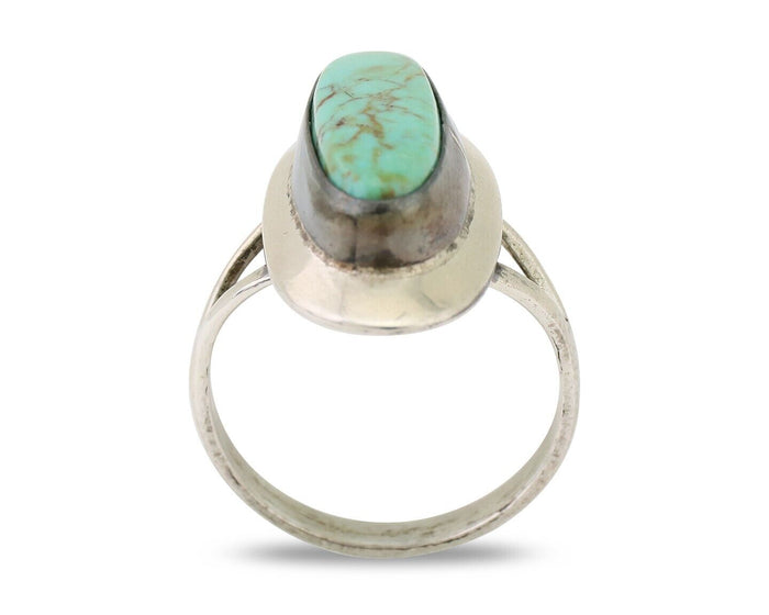 Navajo Ring 925 Silver Kingman Turquoise Artist Signed Kachina C.80's