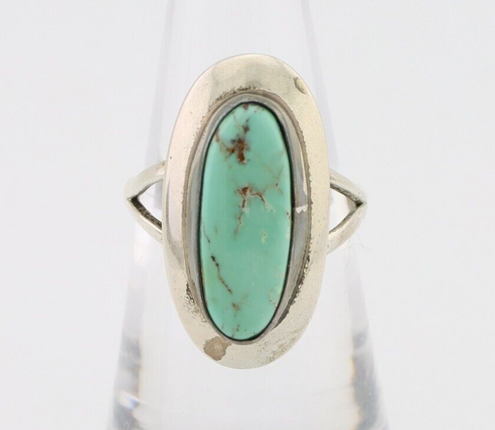 Navajo Ring 925 Silver Kingman Turquoise Artist Signed Kachina C.80's