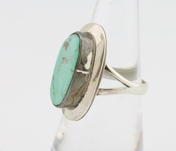Navajo Ring 925 Silver Kingman Turquoise Artist Signed Kachina C.80's