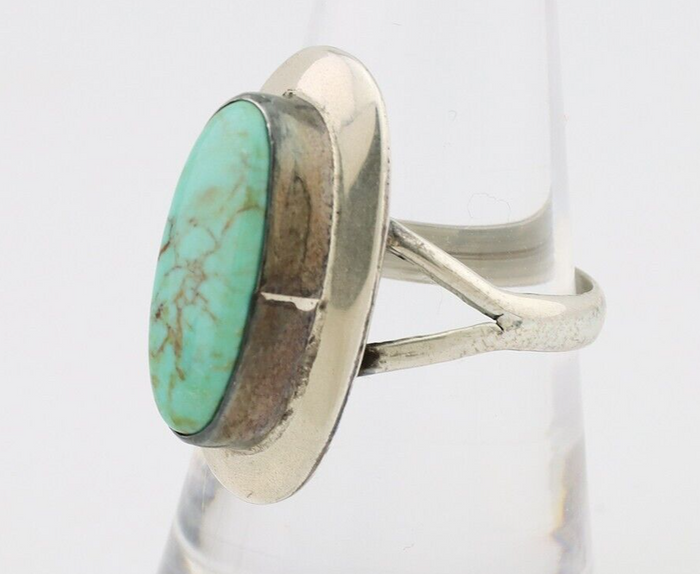 Navajo Ring 925 Silver Kingman Turquoise Artist Signed Kachina C.80's