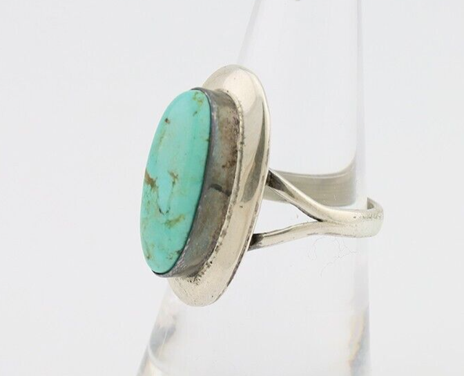 Navajo Ring 925 Silver Kingman Turquoise Artist Signed Kachina C.80's