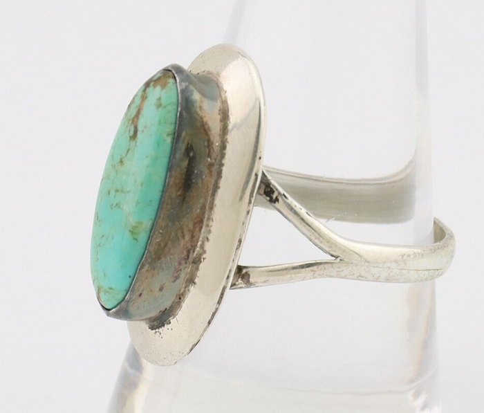 Navajo Ring 925 Silver Kingman Turquoise Artist Signed Kachina C.80's