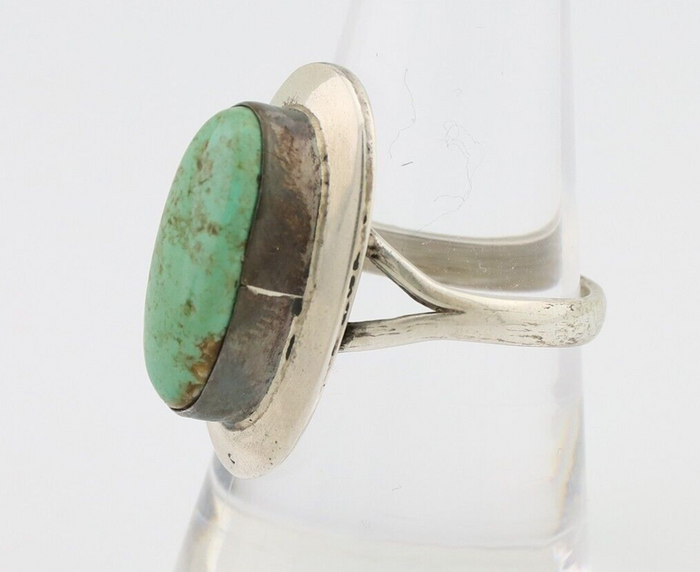 Navajo Ring 925 Silver Kingman Turquoise Artist Signed Kachina C.80's