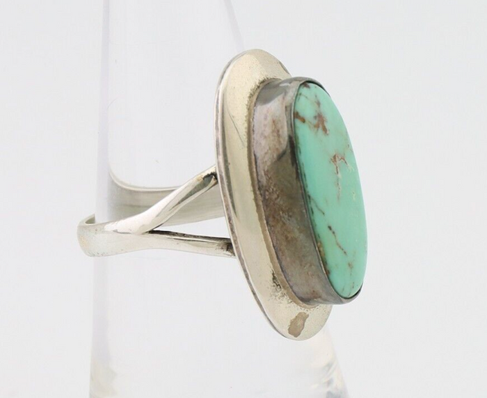 Navajo Ring 925 Silver Kingman Turquoise Artist Signed Kachina C.80's