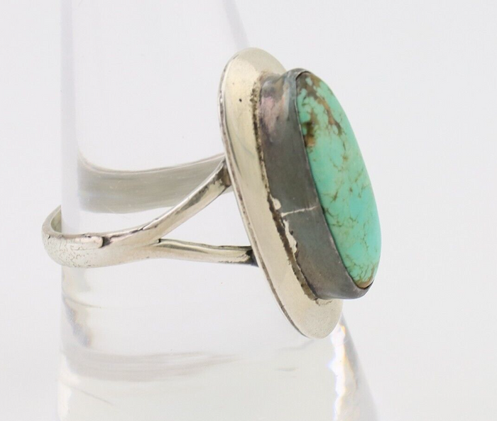 Navajo Ring 925 Silver Kingman Turquoise Artist Signed Kachina C.80's