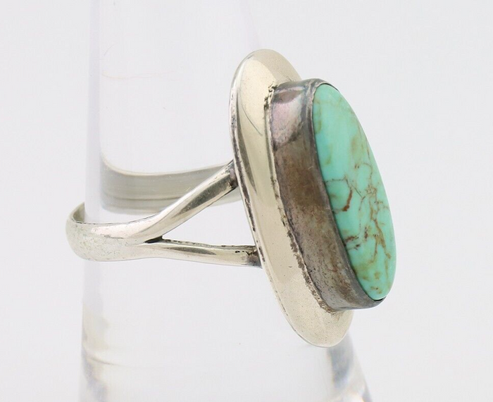 Navajo Ring 925 Silver Kingman Turquoise Artist Signed Kachina C.80's