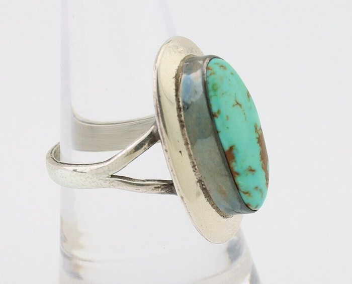 Navajo Ring 925 Silver Kingman Turquoise Artist Signed Kachina C.80's