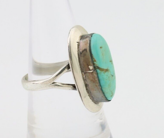 Navajo Ring 925 Silver Kingman Turquoise Artist Signed Kachina C.80's