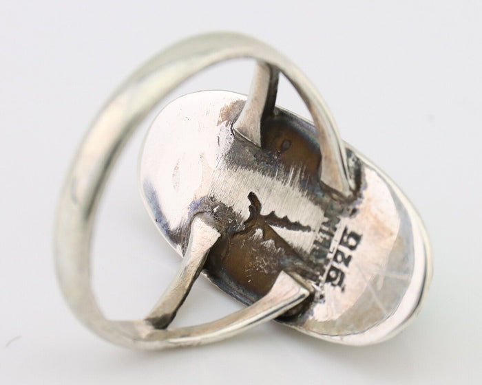 Navajo Ring 925 Silver Kingman Turquoise Artist Signed Kachina C.80's