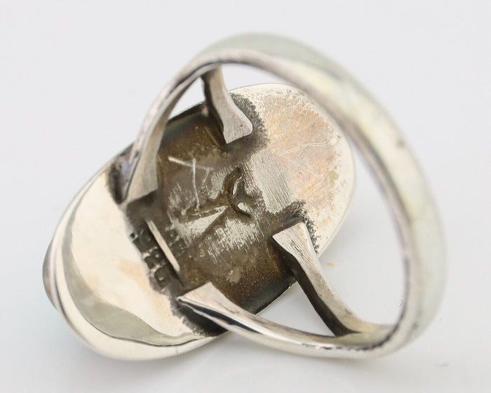Navajo Ring 925 Silver Kingman Turquoise Artist Signed Kachina C.80's