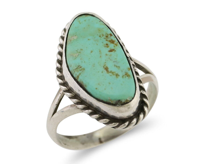 Navajo Ring 925 Silver Kingman Turquoise Artist Signed Rabbit Sticks C.80's