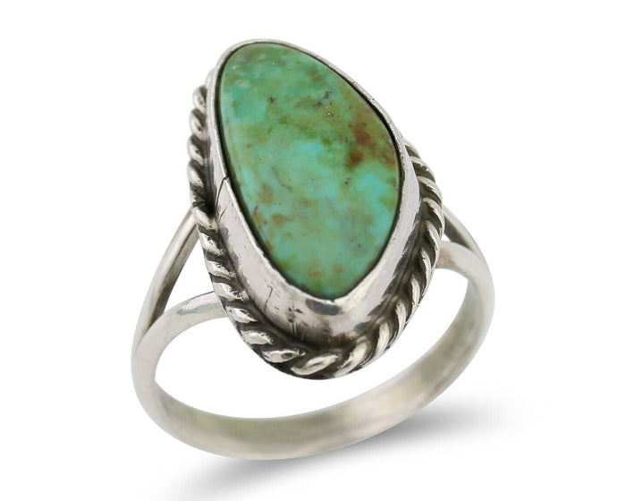 Navajo Ring 925 Silver Kingman Turquoise Artist Signed Rabbit Sticks C.80's