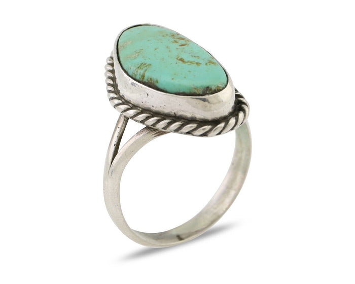 Navajo Ring 925 Silver Kingman Turquoise Artist Signed Rabbit Sticks C.80's