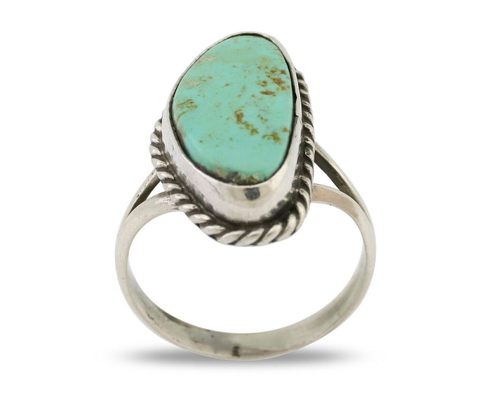 Navajo Ring 925 Silver Kingman Turquoise Artist Signed Rabbit Sticks C.80's