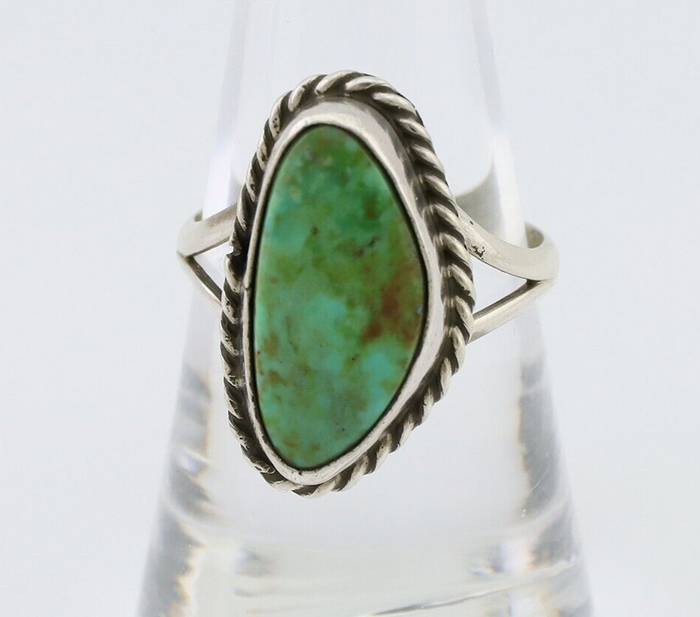Navajo Ring 925 Silver Kingman Turquoise Artist Signed Rabbit Sticks C.80's