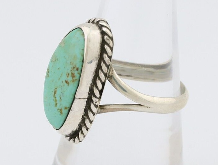 Navajo Ring 925 Silver Kingman Turquoise Artist Signed Rabbit Sticks C.80's