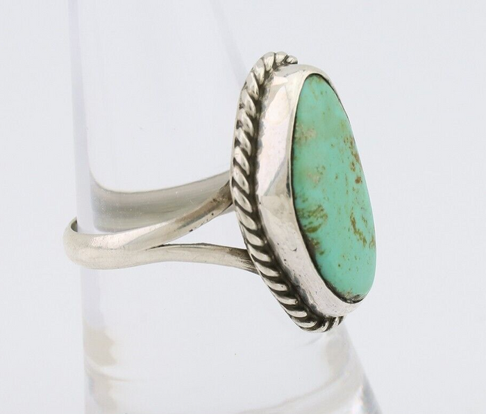 Navajo Ring 925 Silver Kingman Turquoise Artist Signed Rabbit Sticks C.80's