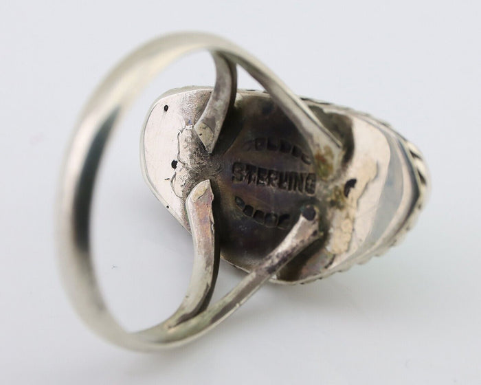 Navajo Ring 925 Silver Kingman Turquoise Artist Signed Rabbit Sticks C.80's