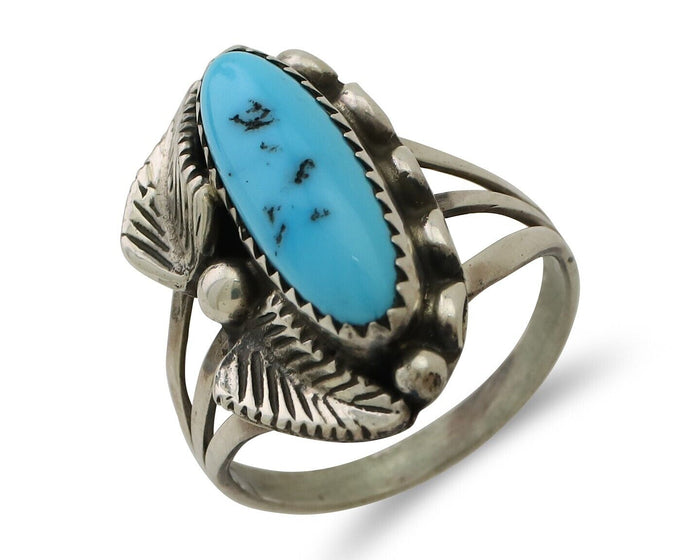 Navajo Ring 925 Silver Kingman Turquoise Artist Signed SC C.80's