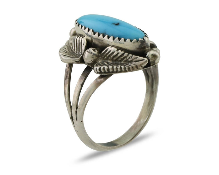 Navajo Ring 925 Silver Kingman Turquoise Artist Signed SC C.80's