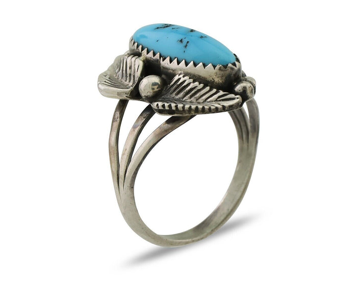 Navajo Ring 925 Silver Kingman Turquoise Artist Signed SC C.80's