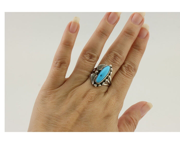Navajo Ring 925 Silver Kingman Turquoise Artist Signed SC C.80's
