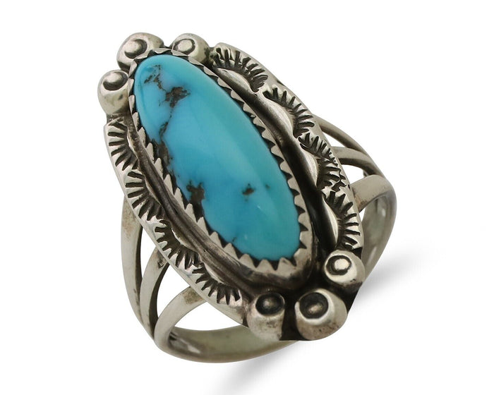 Navajo Ring 925 Silver Kingman Turquoise Artist Signed SC Size 5.25 C.80's