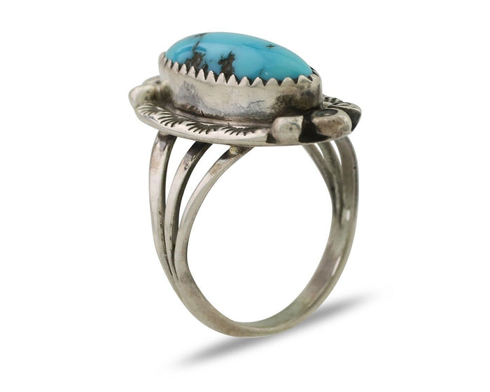 Navajo Ring 925 Silver Kingman Turquoise Artist Signed SC Size 5.25 C.80's