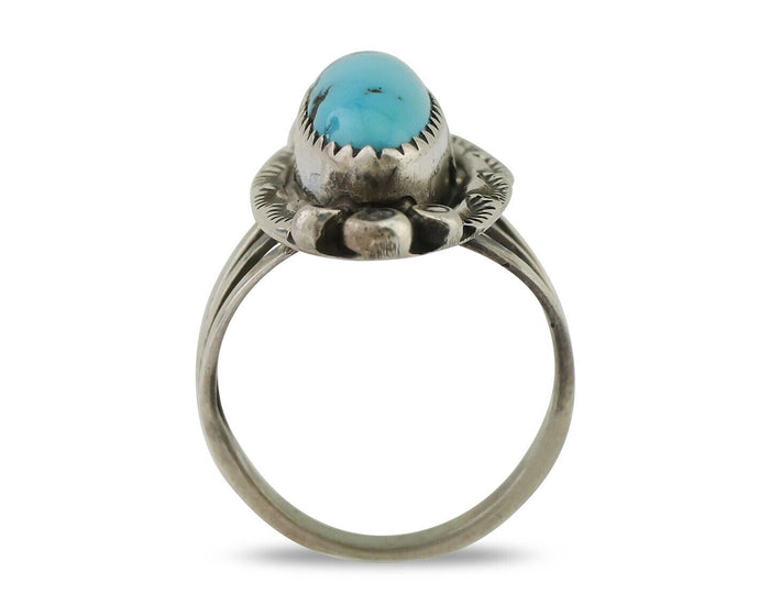 Navajo Ring 925 Silver Kingman Turquoise Artist Signed SC Size 5.25 C.80's