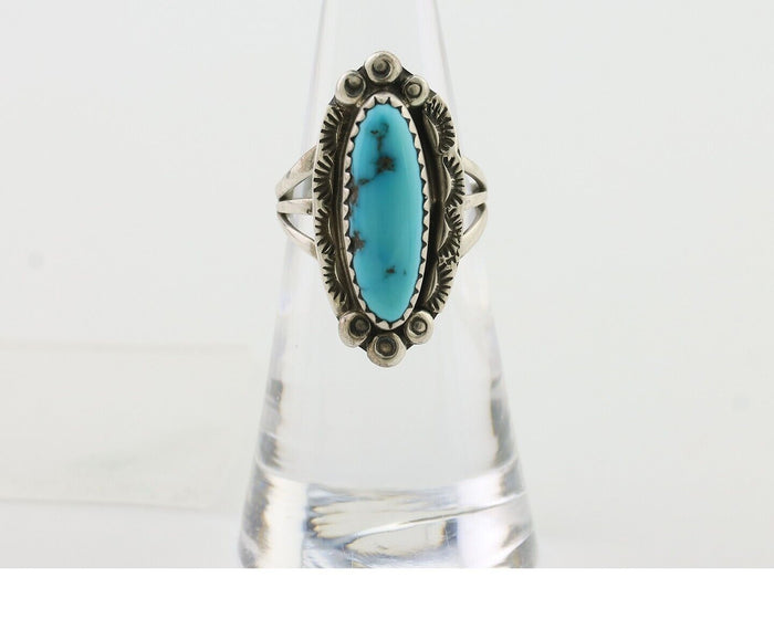 Navajo Ring 925 Silver Kingman Turquoise Artist Signed SC Size 5.25 C.80's