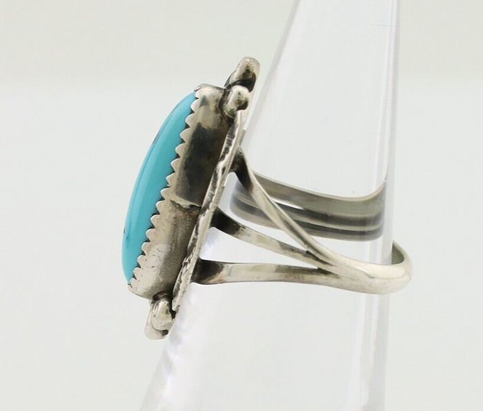 Navajo Ring 925 Silver Kingman Turquoise Artist Signed SC Size 5.25 C.80's