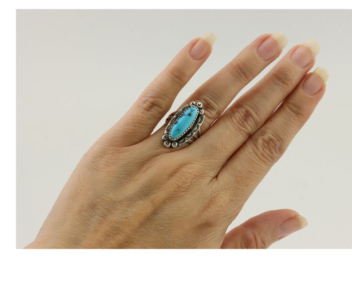 Navajo Ring 925 Silver Kingman Turquoise Artist Signed SC Size 5.25 C.80's