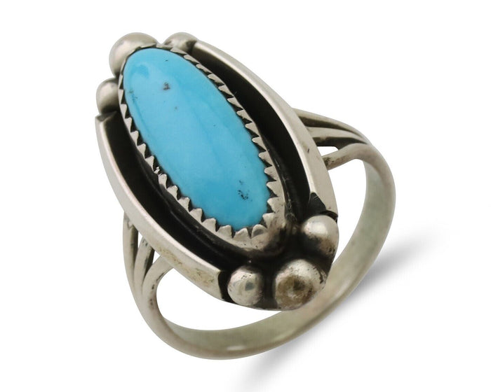 Navajo Ring 925 Silver Kingman Turquoise Artist Signed SC Size 6.0 C.80's