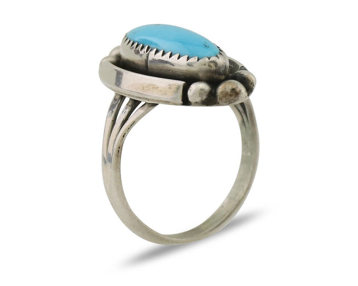 Navajo Ring 925 Silver Kingman Turquoise Artist Signed SC Size 6.0 C.80's