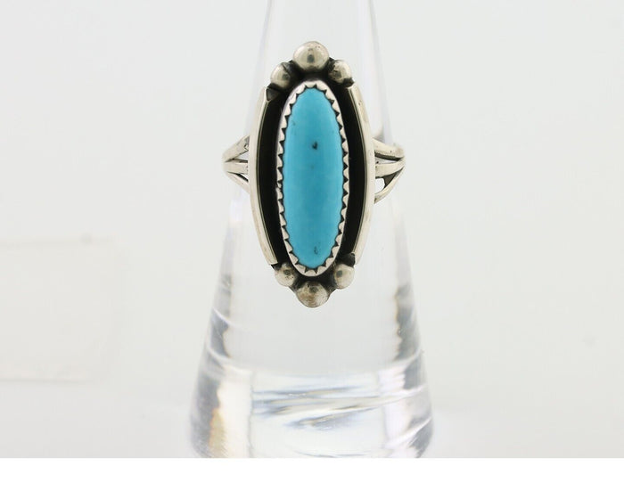 Navajo Ring 925 Silver Kingman Turquoise Artist Signed SC Size 6.0 C.80's