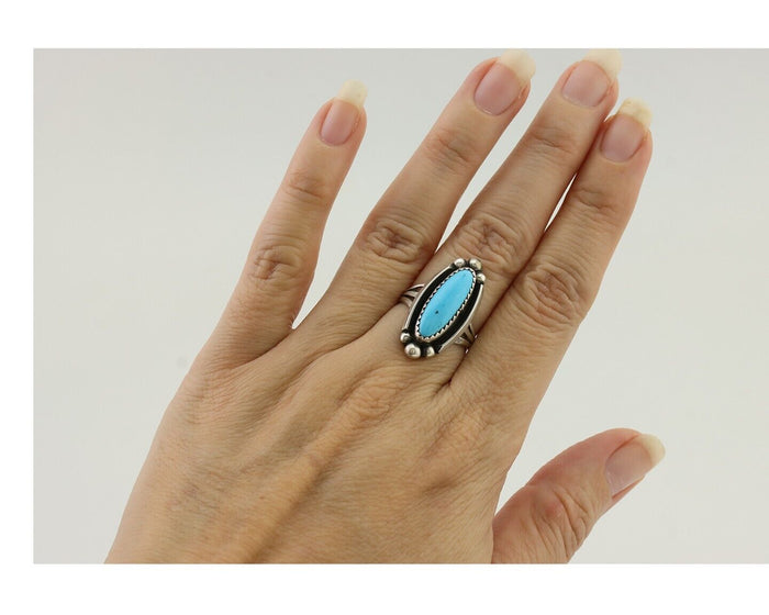 Navajo Ring 925 Silver Kingman Turquoise Artist Signed SC Size 6.0 C.80's