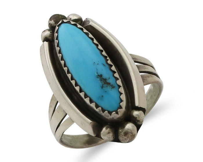 Navajo Ring 925 Silver Kingman Turquoise Artist Signed SC Size 7.0 C.80's
