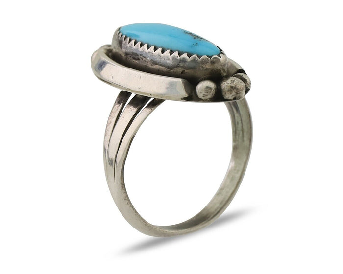 Navajo Ring 925 Silver Kingman Turquoise Artist Signed SC Size 7.0 C.80's