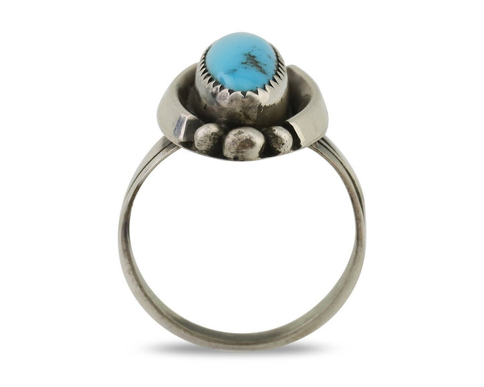 Navajo Ring 925 Silver Kingman Turquoise Artist Signed SC Size 7.0 C.80's