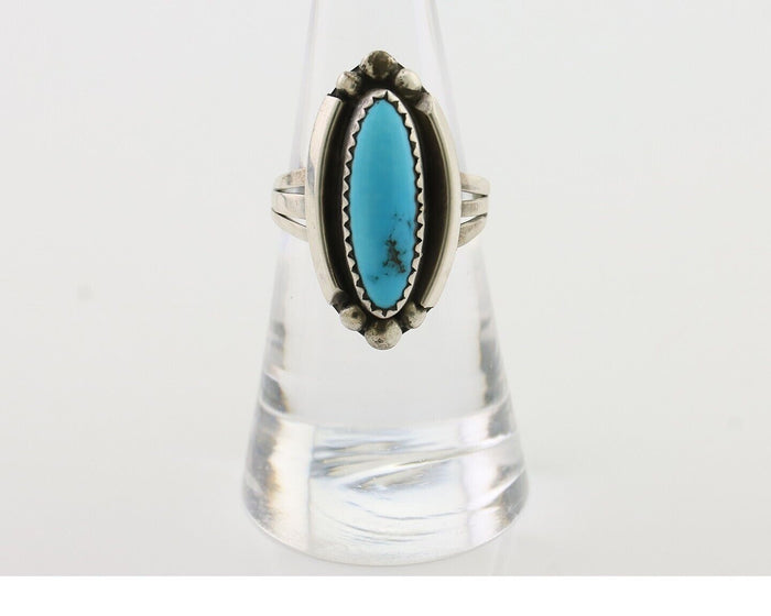 Navajo Ring 925 Silver Kingman Turquoise Artist Signed SC Size 7.0 C.80's