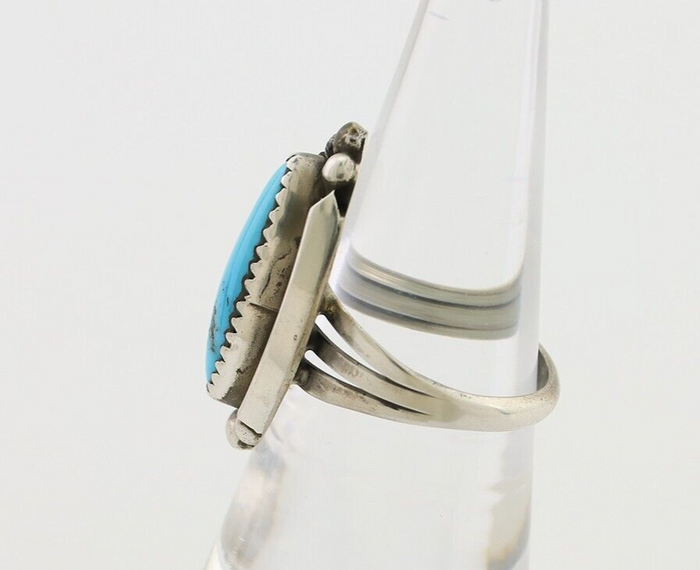 Navajo Ring 925 Silver Kingman Turquoise Artist Signed SC Size 7.0 C.80's