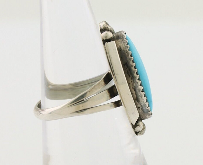 Navajo Ring 925 Silver Kingman Turquoise Artist Signed SC Size 7.0 C.80's