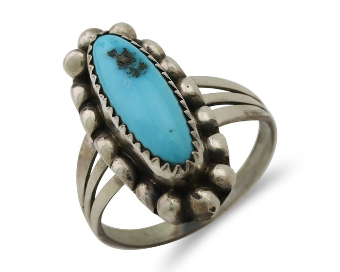Navajo Ring 925 Silver Kingman Turquoise Artist Signed SC Size 8.75 C.80's